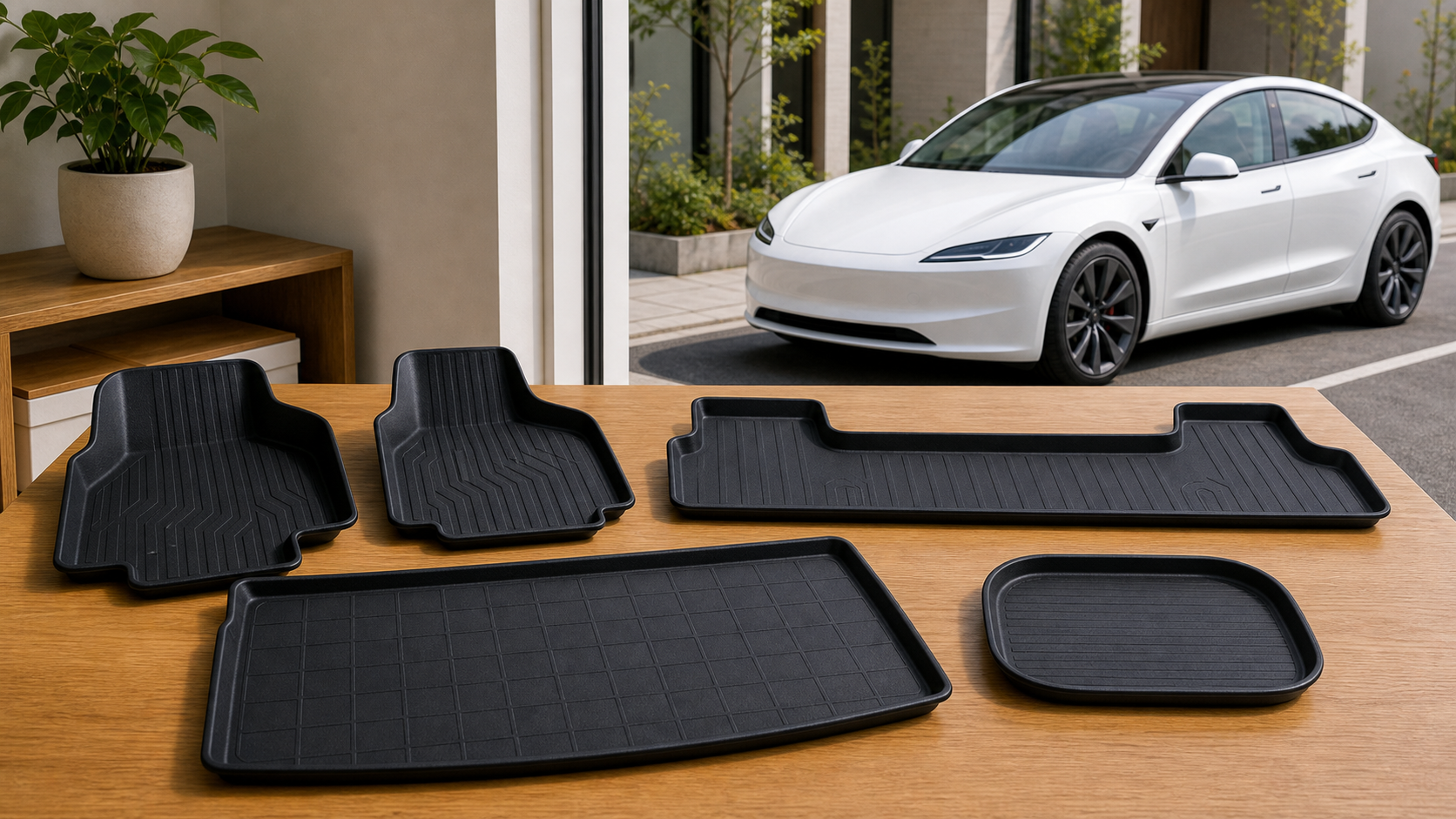 新型Model 3 Highland用フロアマット一式を納車前に準備するイメージ