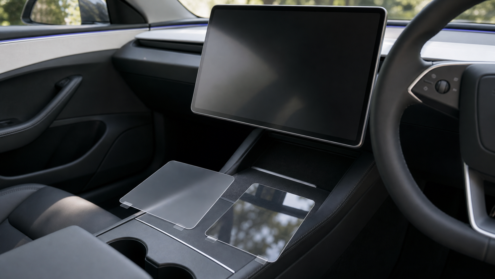 新型Model 3 Highlandでアンチグレアと光沢タイプの画面保護フィルムを比較するイメージ