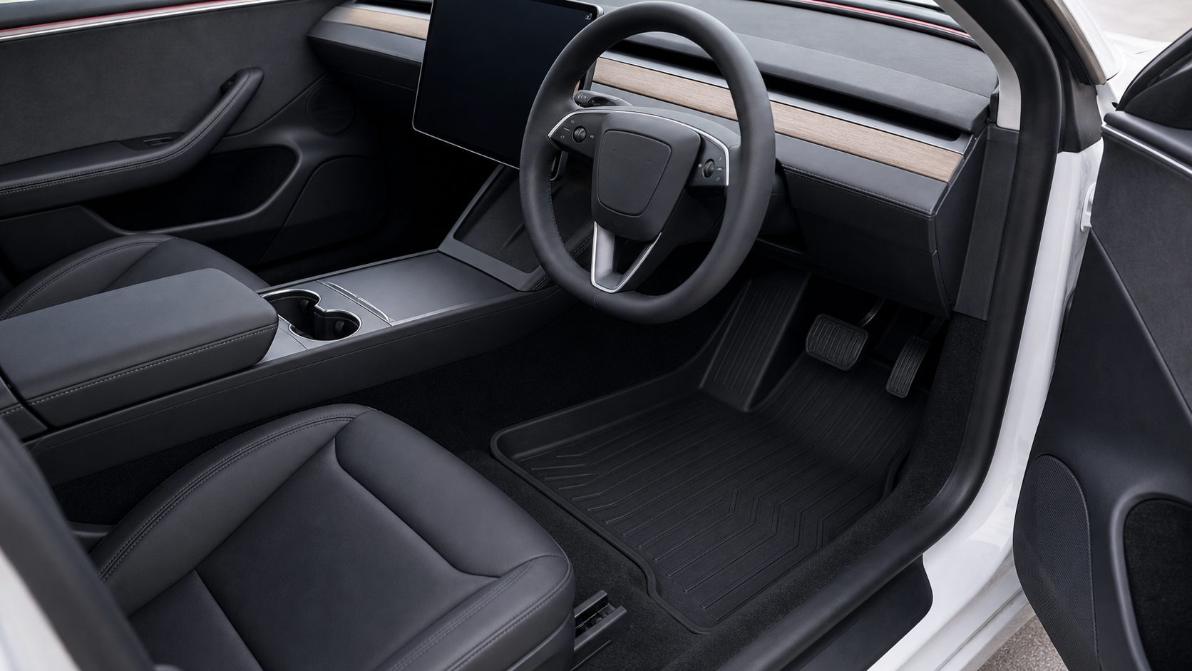 新型Model 3 Highland右ハンドル車内に防水フロアマットを装着したイメージ