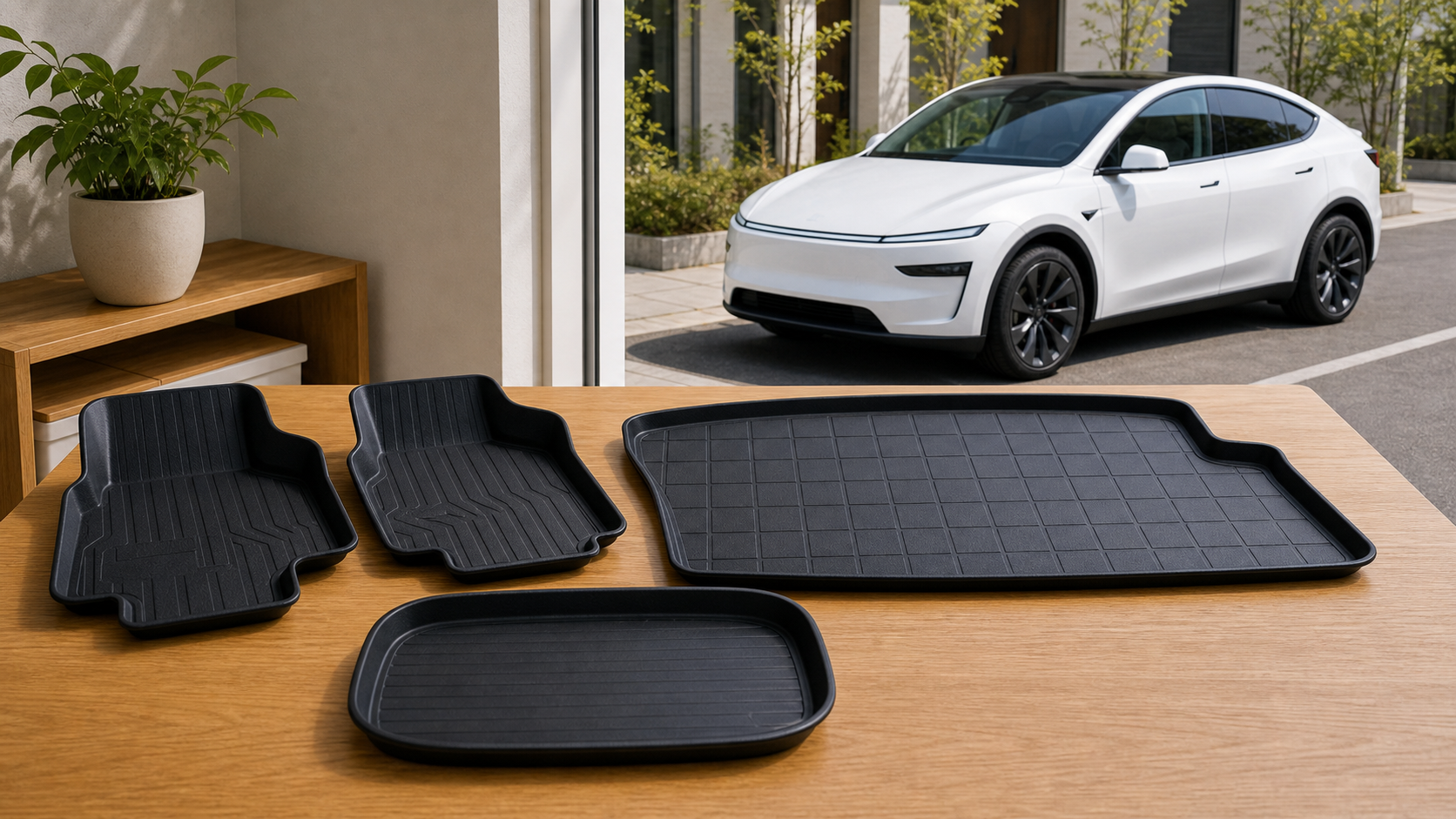新型Model Y Juniper用フロアマット一式を納車前に準備するイメージ