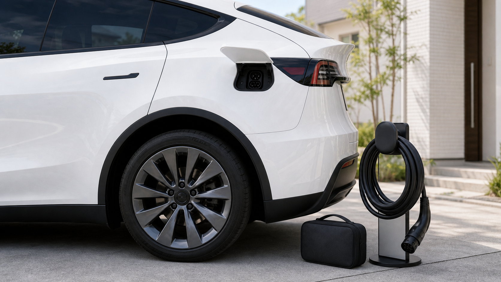 新型Model Y Juniperの充電口カバーとケーブルホルダーのイメージ