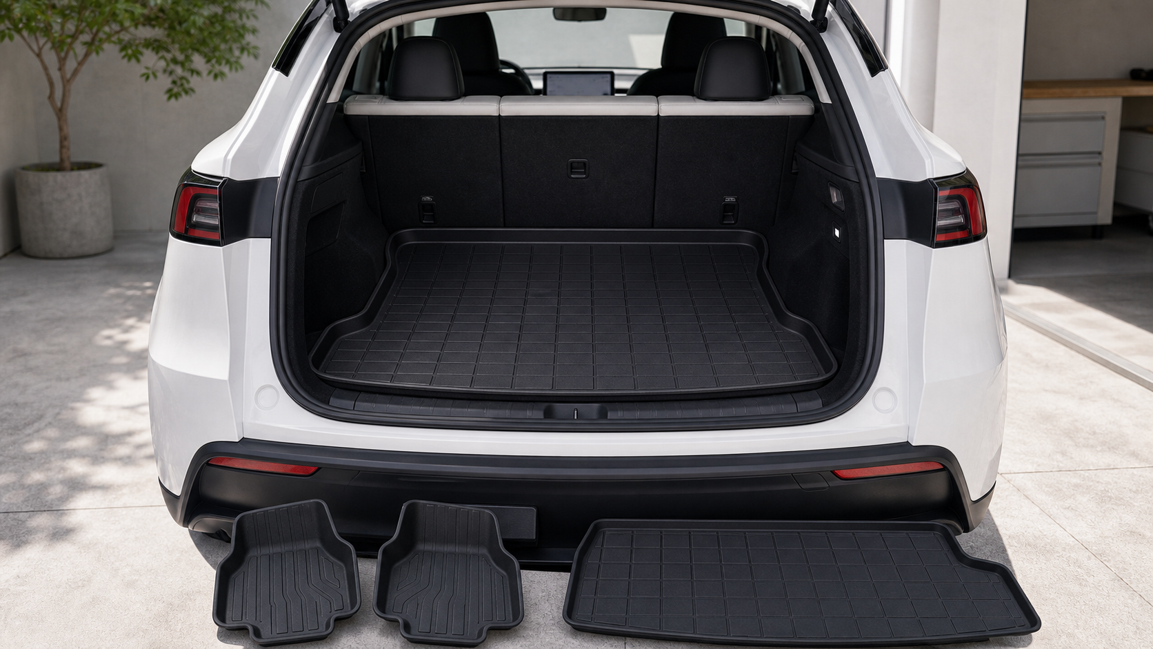 新型Model Y Juniperのラゲッジマットとフロアマットのイメージ