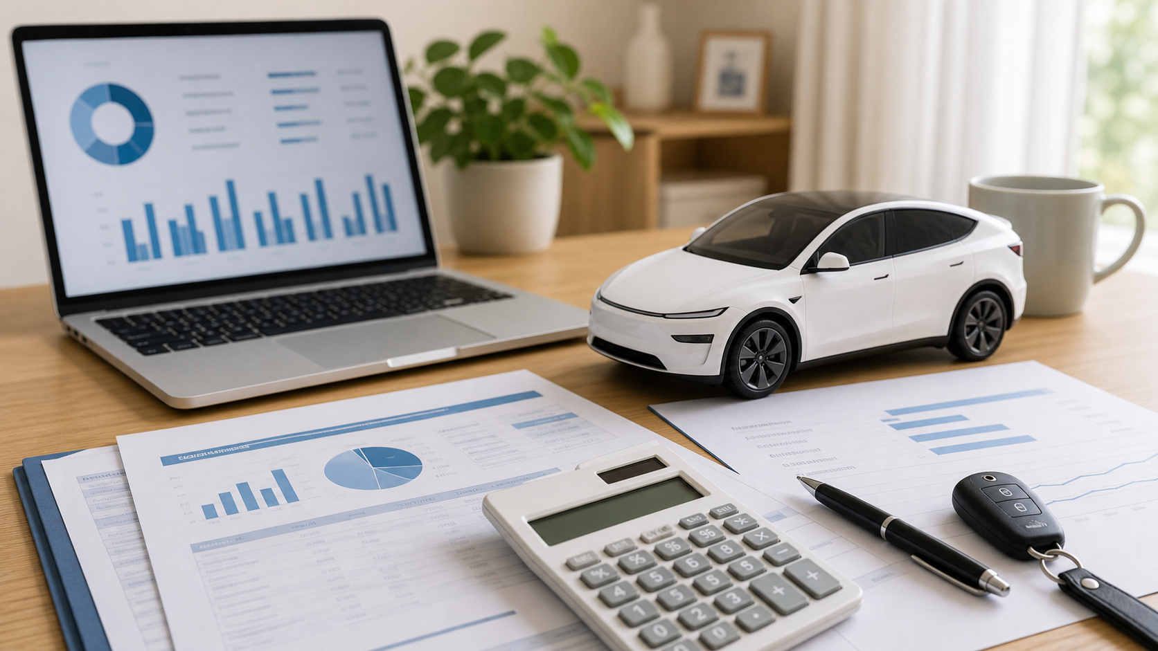 Model Y Lの維持費と充電コストを比較するデスクのイメージ