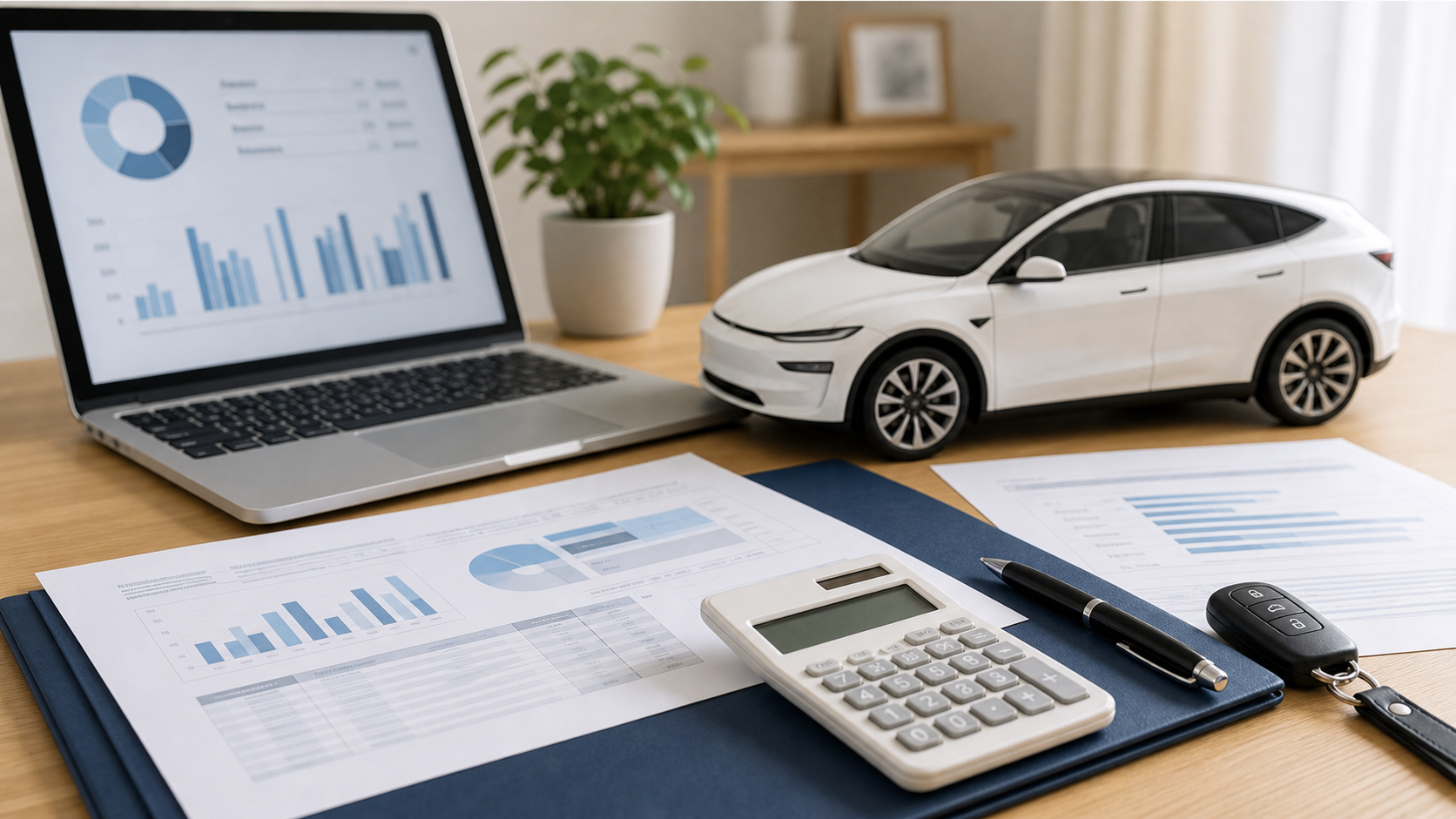 Model Y Lの価格と補助金を確認するデスクのイメージ