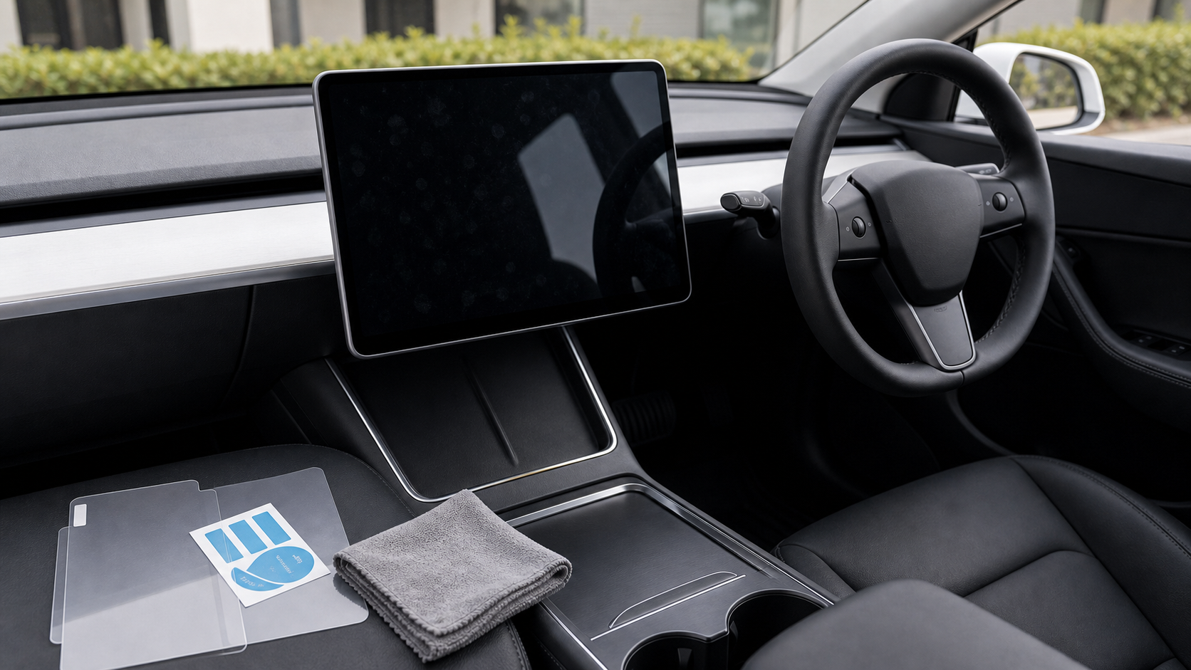 新型Model Y Juniper右ハンドル車内でScreen Clean Modeを使うイメージ