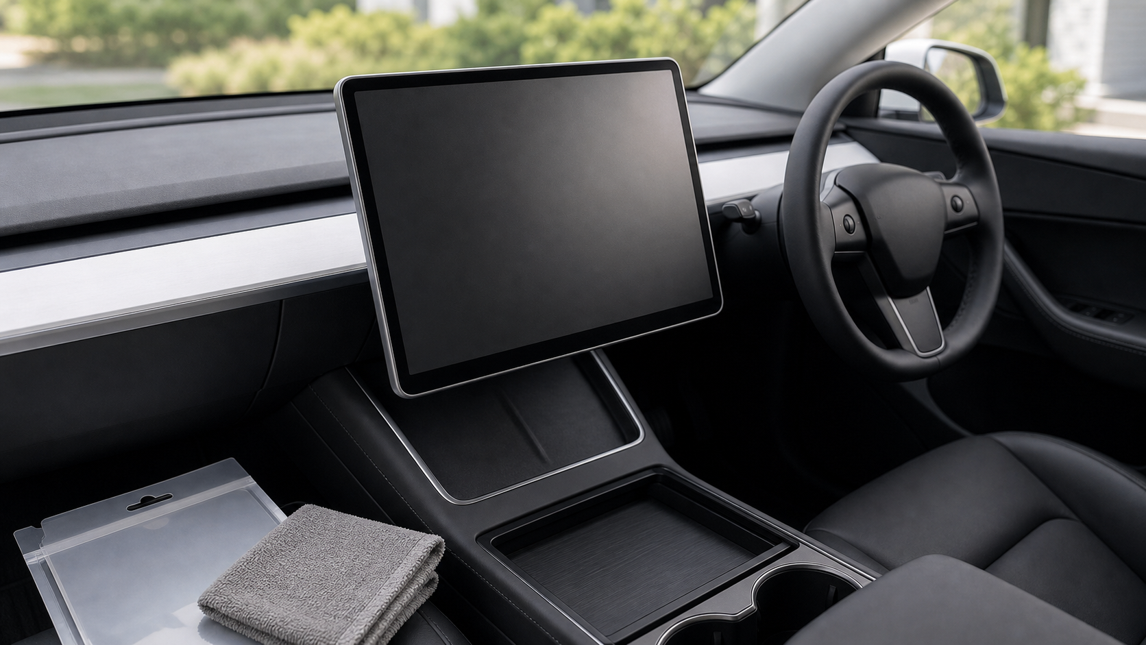 新型Model Y Juniper右ハンドル車内のアンチグレア画面保護フィルムのイメージ