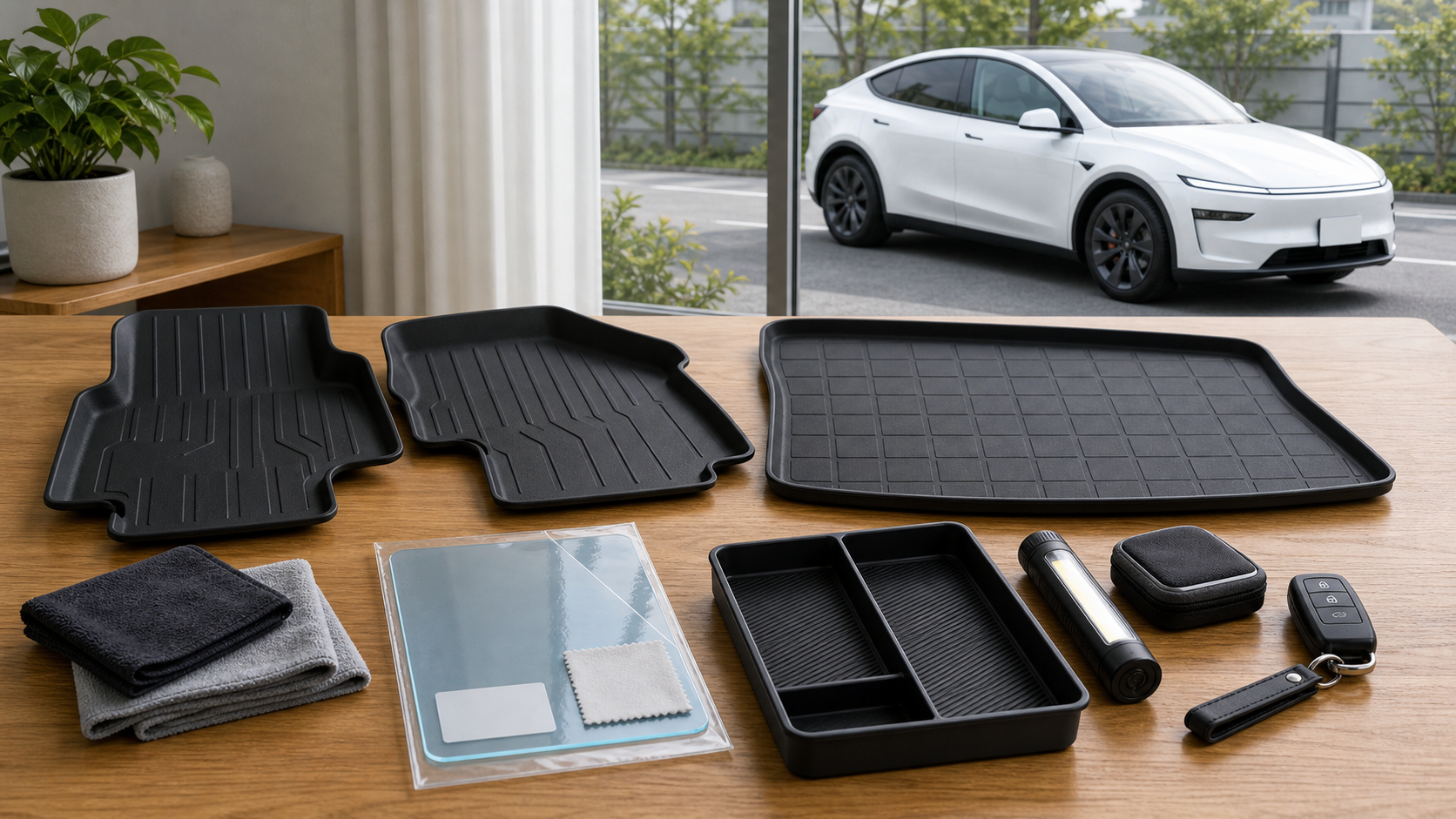 テスラ納車前に揃えたいアクセサリーと備品のイメージ