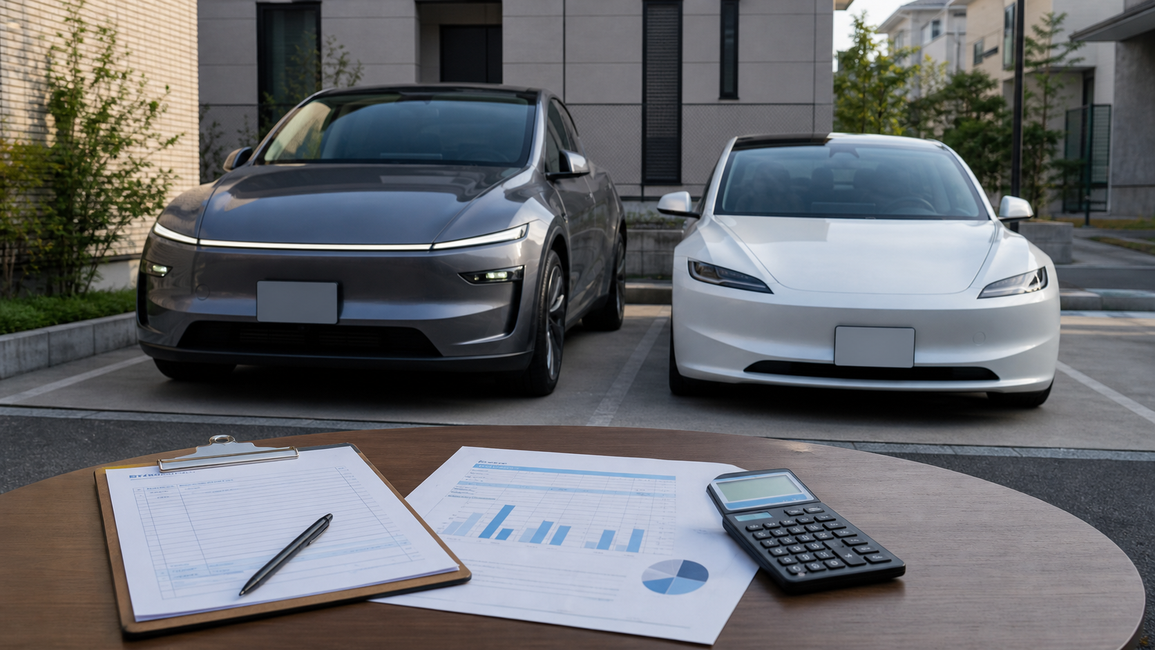 Model YとModel 3で車両保険の免責金額を比較するイメージ