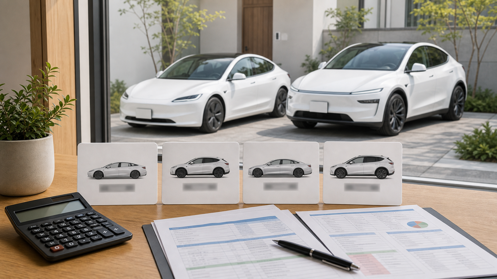 Model 3とModel Yで車両保険の判断を比較するイメージ