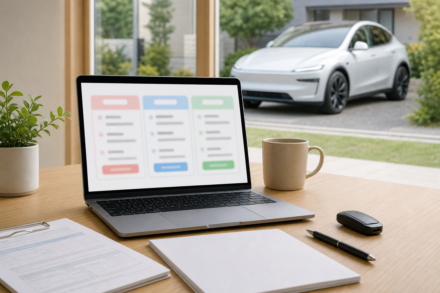 テスラ対応の自動車保険を複数社で比較するイメージ