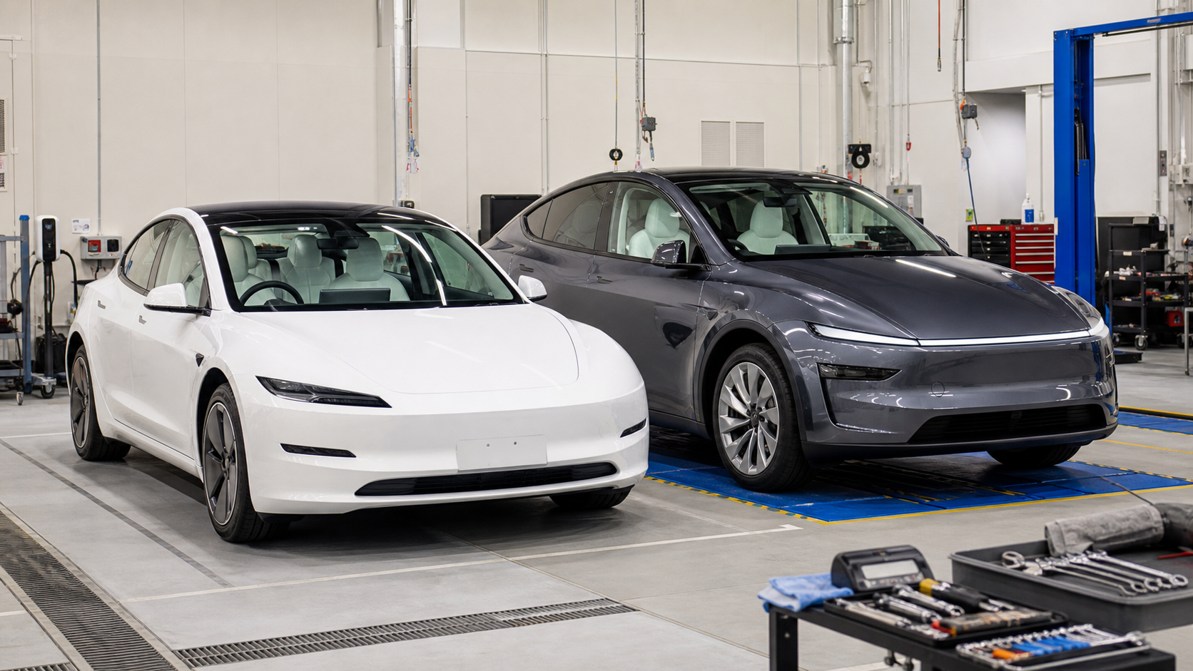 Model 3とModel Yの車検点検ポイントを比較するイメージ