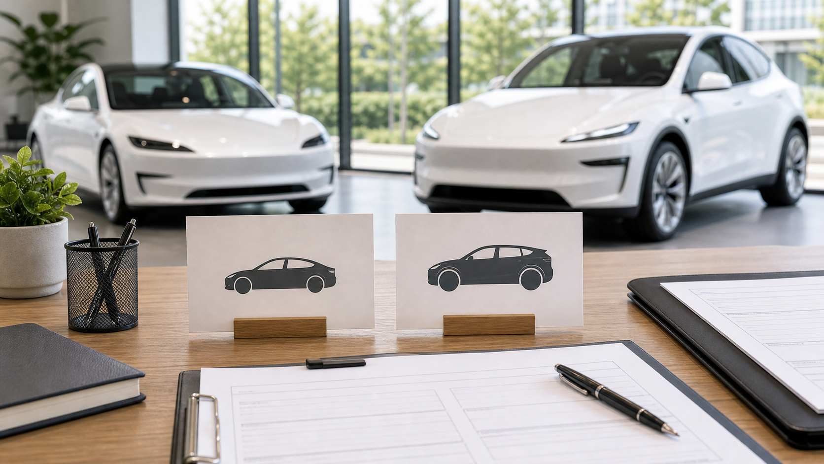 Model 3とModel Yの保険選びを比較するイメージ