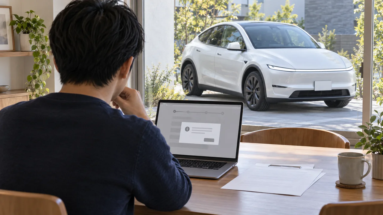 新型モデルYを所有する人がWeb見積もりの案内を確認する様子
